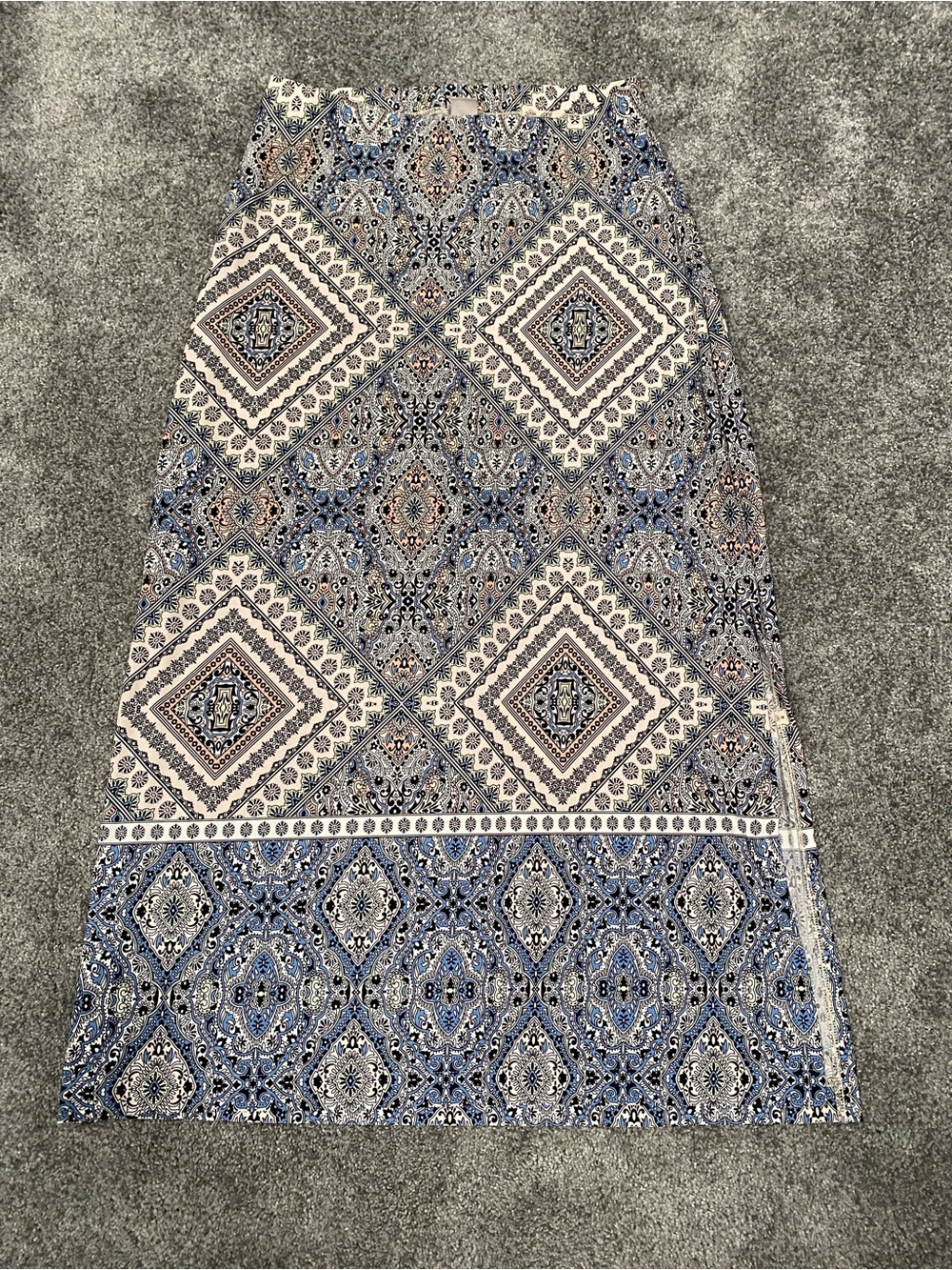 New, Chico's Blue BOHO Geometric Print Column Maxi Skirt Size OP 4/6P NWT